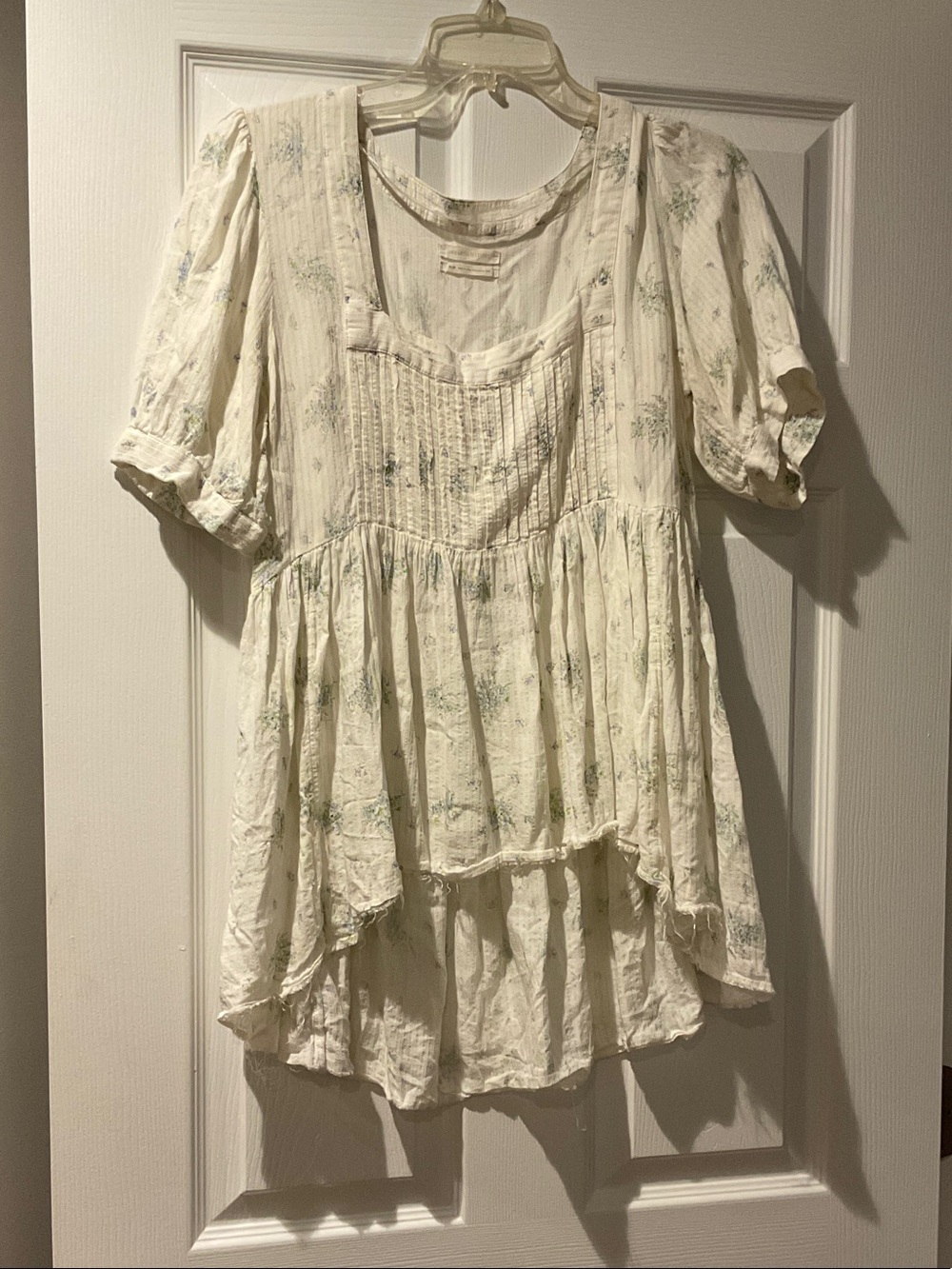 Boho Cream Floral Pintuck Peasant Top